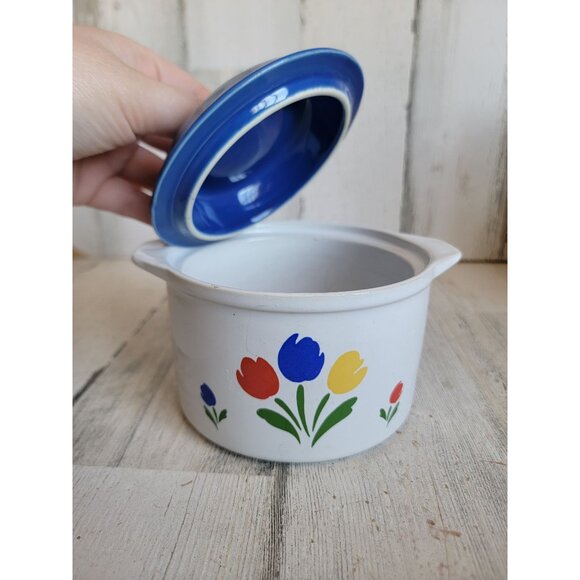 Tulip Tyme Stoneware small lidded pot oven safe Japan‎ Vintage - Picture 2 of 6